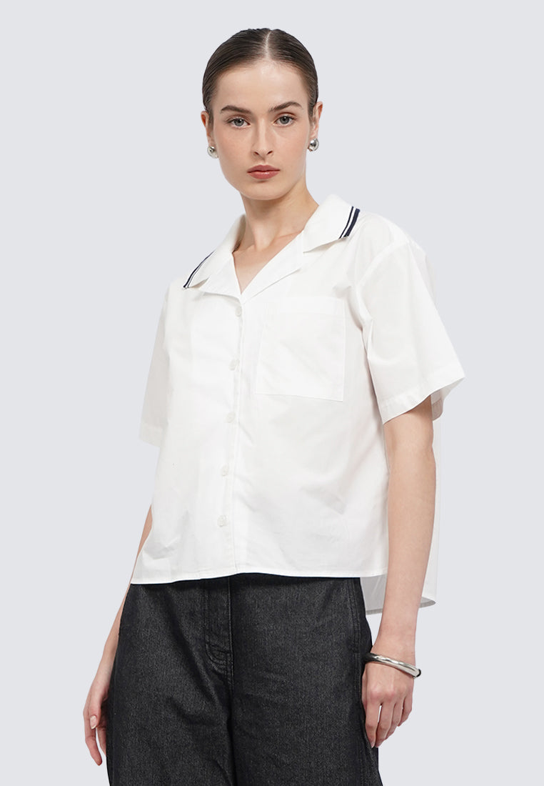 Collared Tape Short Sleeve Blouse