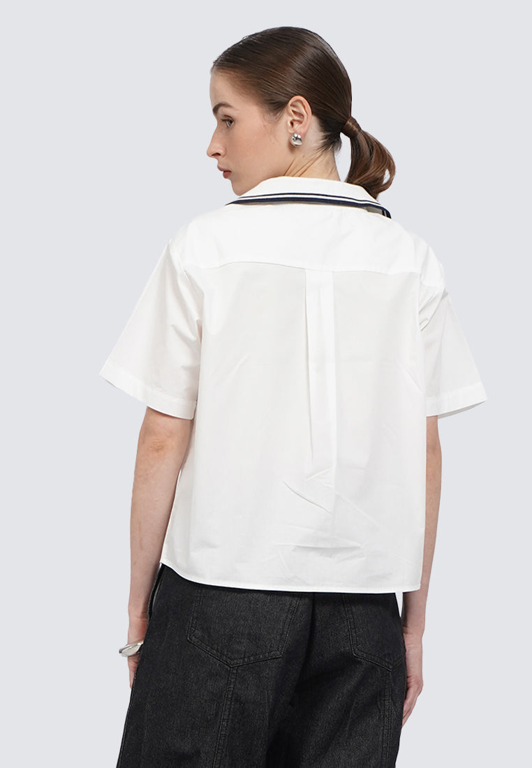 Collared Tape Short Sleeve Blouse