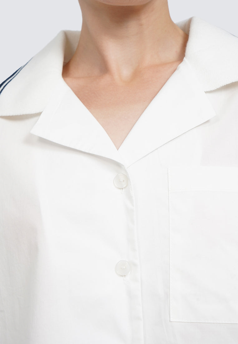 Collared Tape Short Sleeve Blouse
