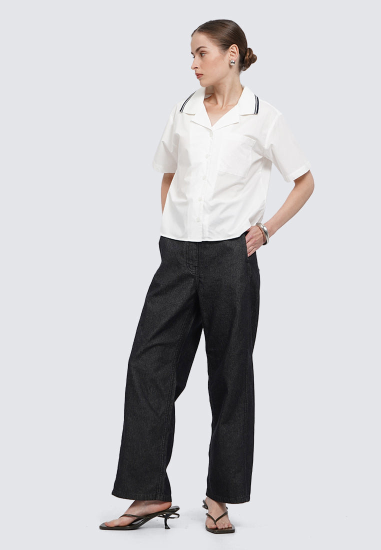 Collared Tape Short Sleeve Blouse
