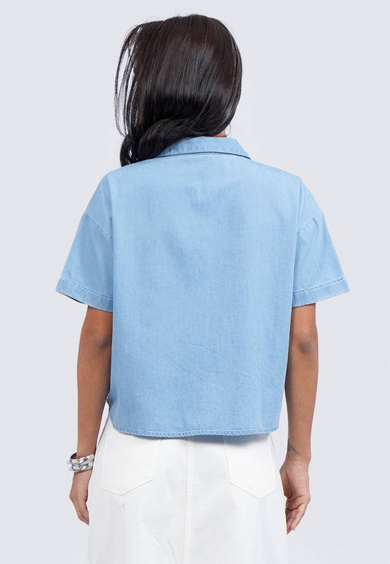 Embroidered Short Sleeve Chambray Shirt