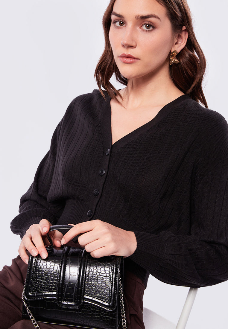 V-neck Long Sleeve Knit Cardigan