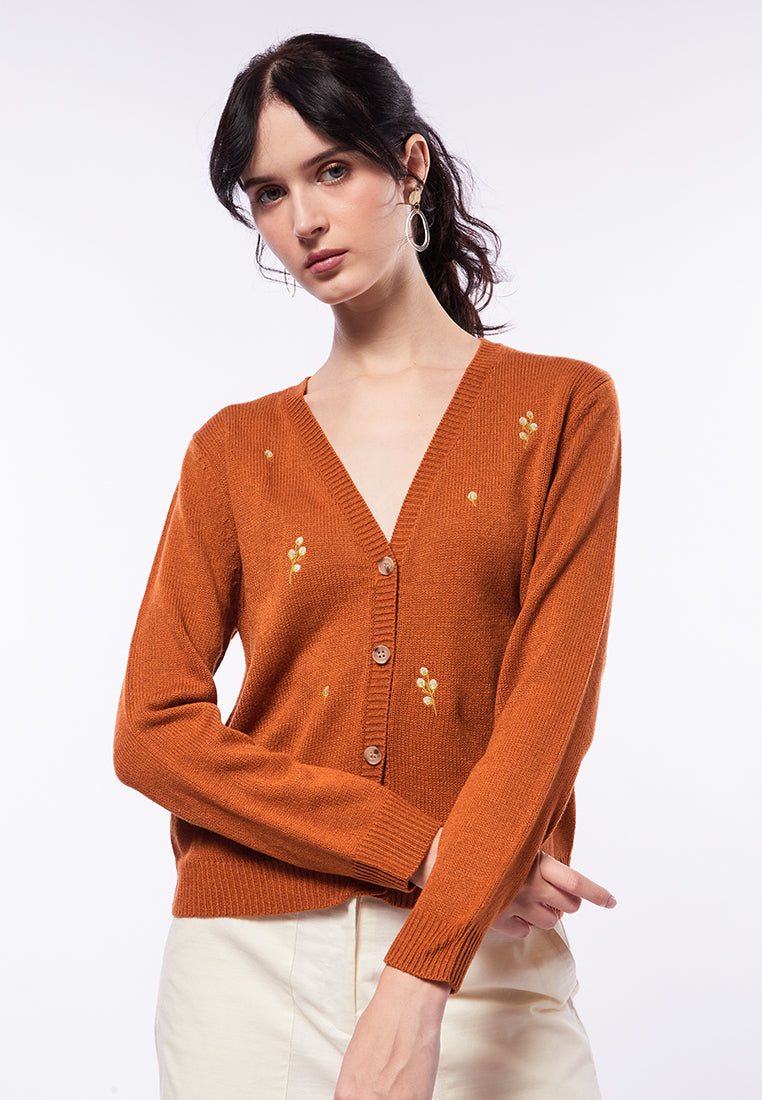 Embroidered V-Neck Cardigan