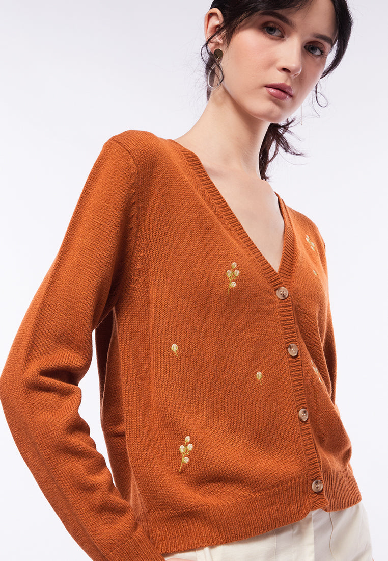Embroidered V-Neck Cardigan