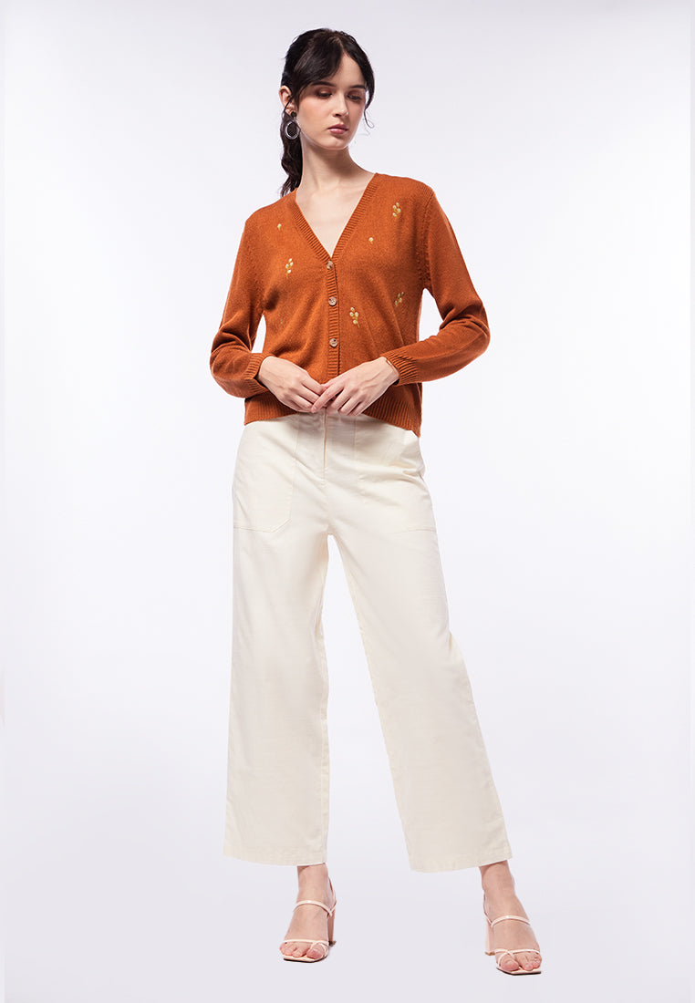 Embroidered V-Neck Cardigan