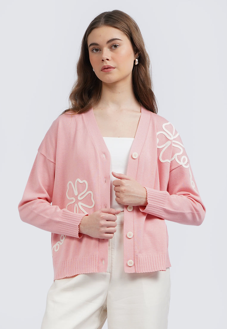Patch Details Long Sleeve Cardigan