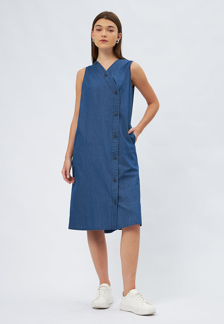 Sleeveless Denim Midi Dress