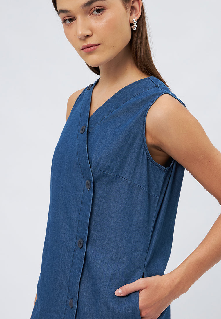 Sleeveless Denim Midi Dress