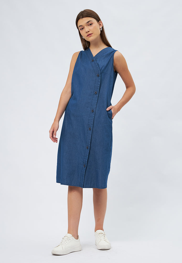 Sleeveless Denim Midi Dress