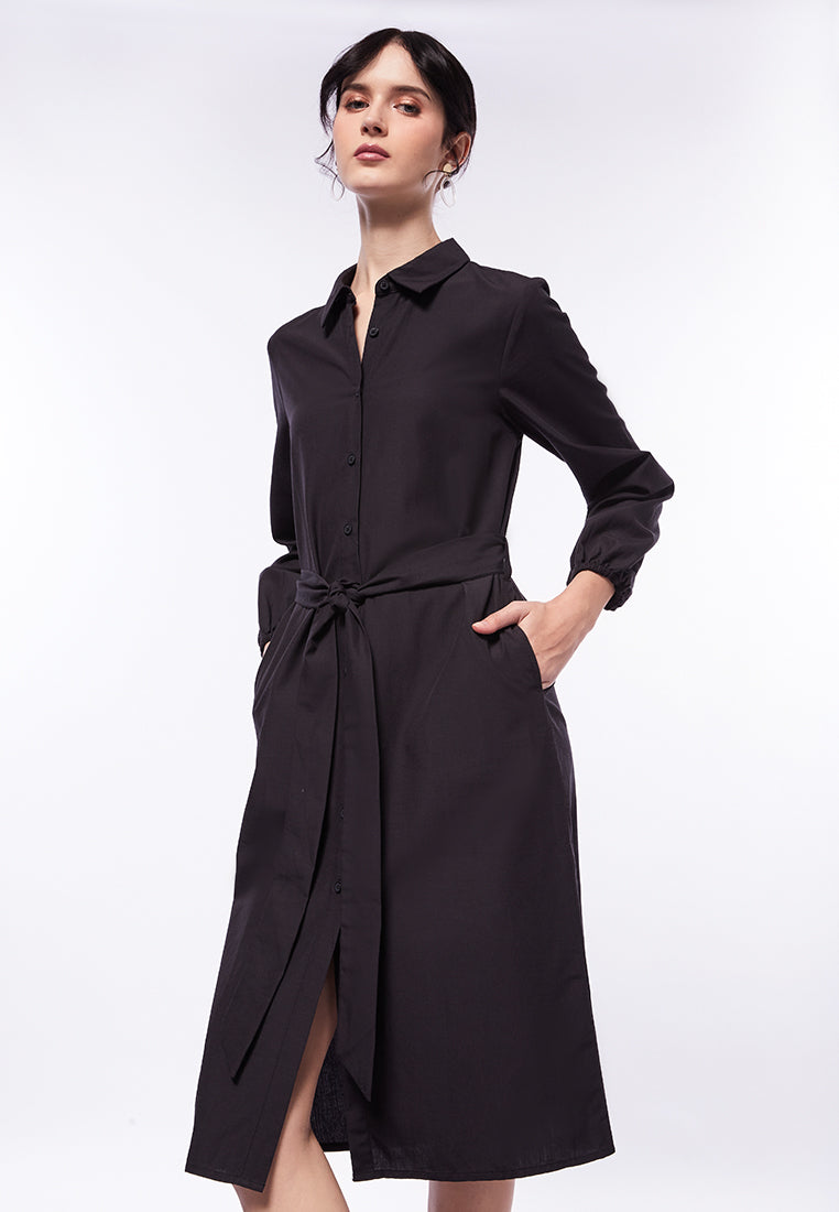 Midi Shirt Dress with Belt Details