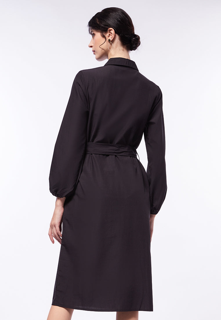 Midi Shirt Dress with Belt Details