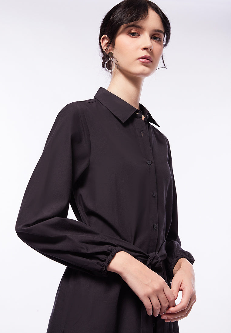 Midi Shirt Dress with Belt Details