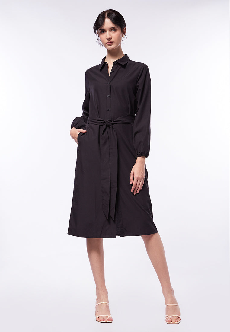 Midi Shirt Dress with Belt Details