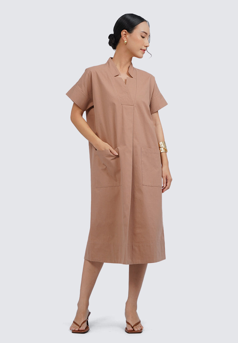 V-Neck Short Sleeve Midi Dress