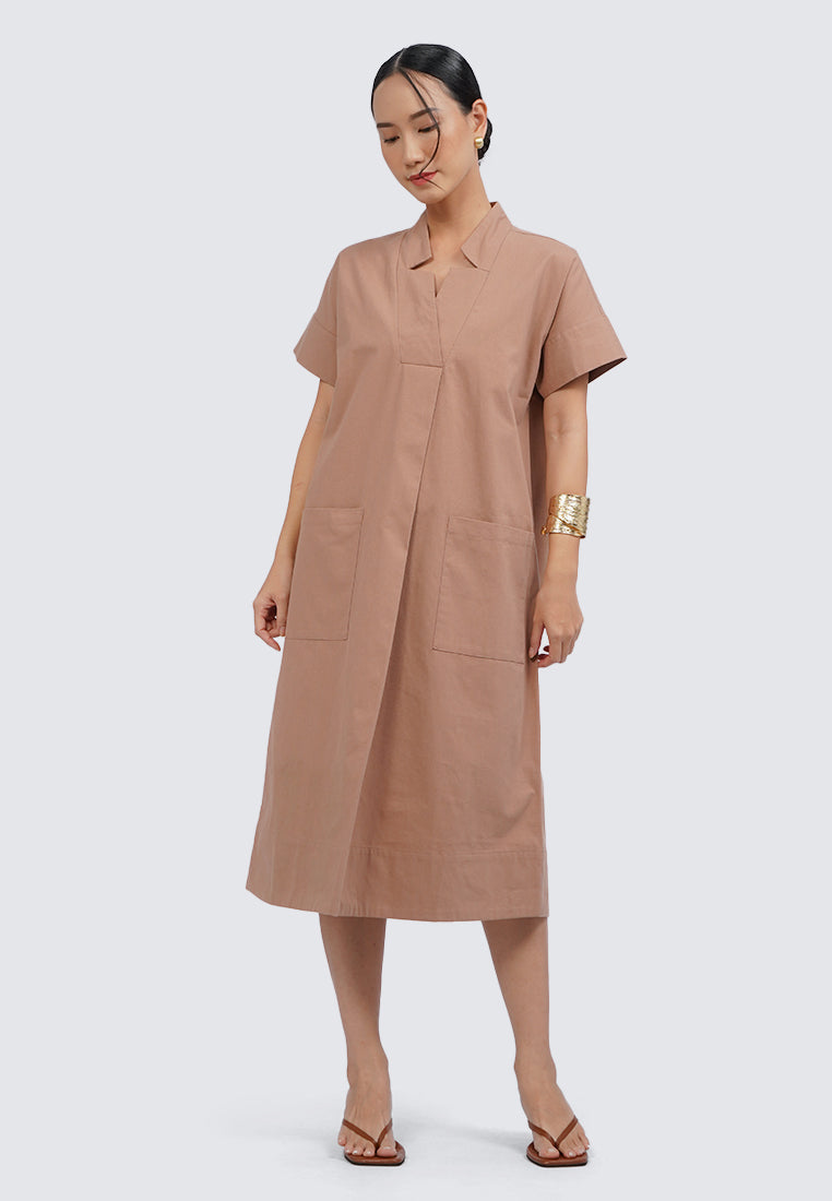 V-Neck Short Sleeve Midi Dress