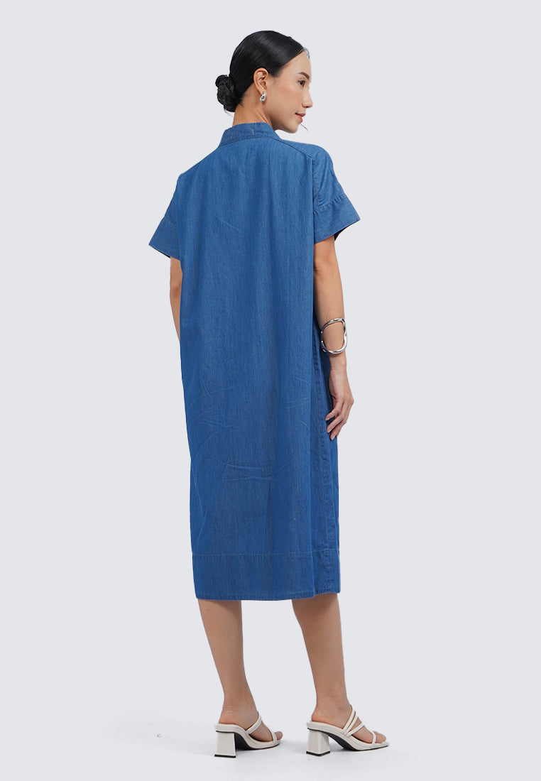V-Neck Short Sleeve Midi Dress