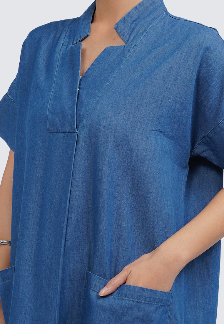 V-Neck Short Sleeve Midi Dress