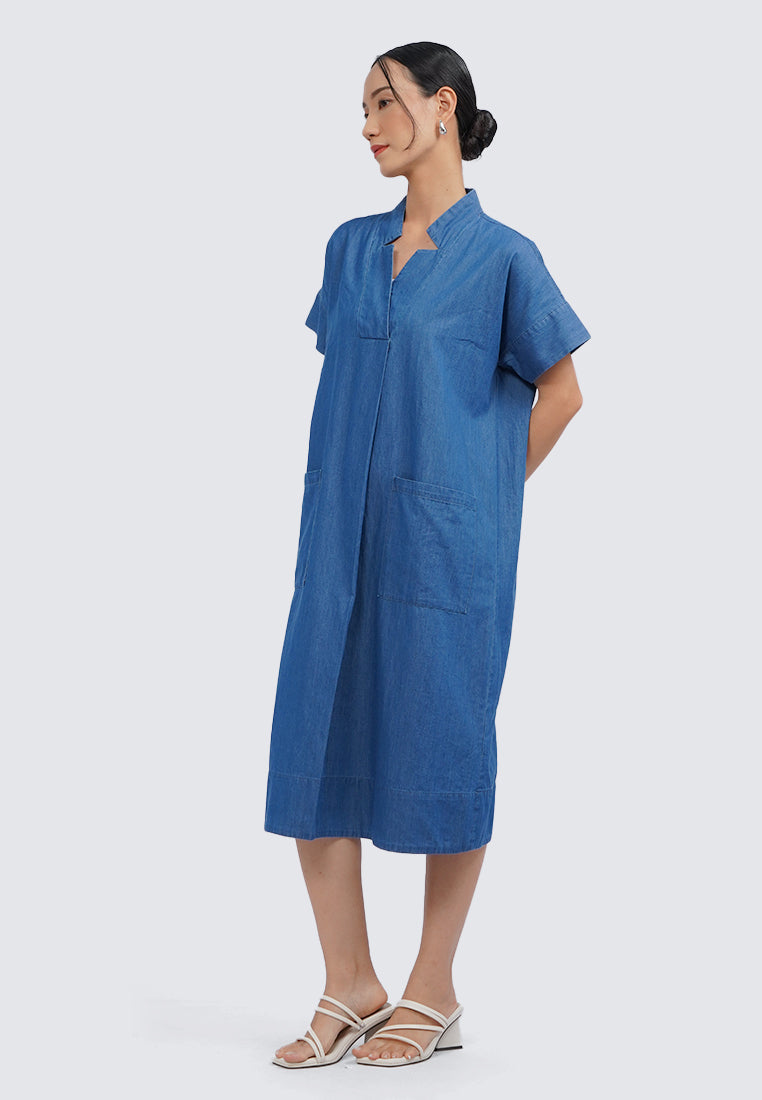 V-Neck Short Sleeve Midi Dress