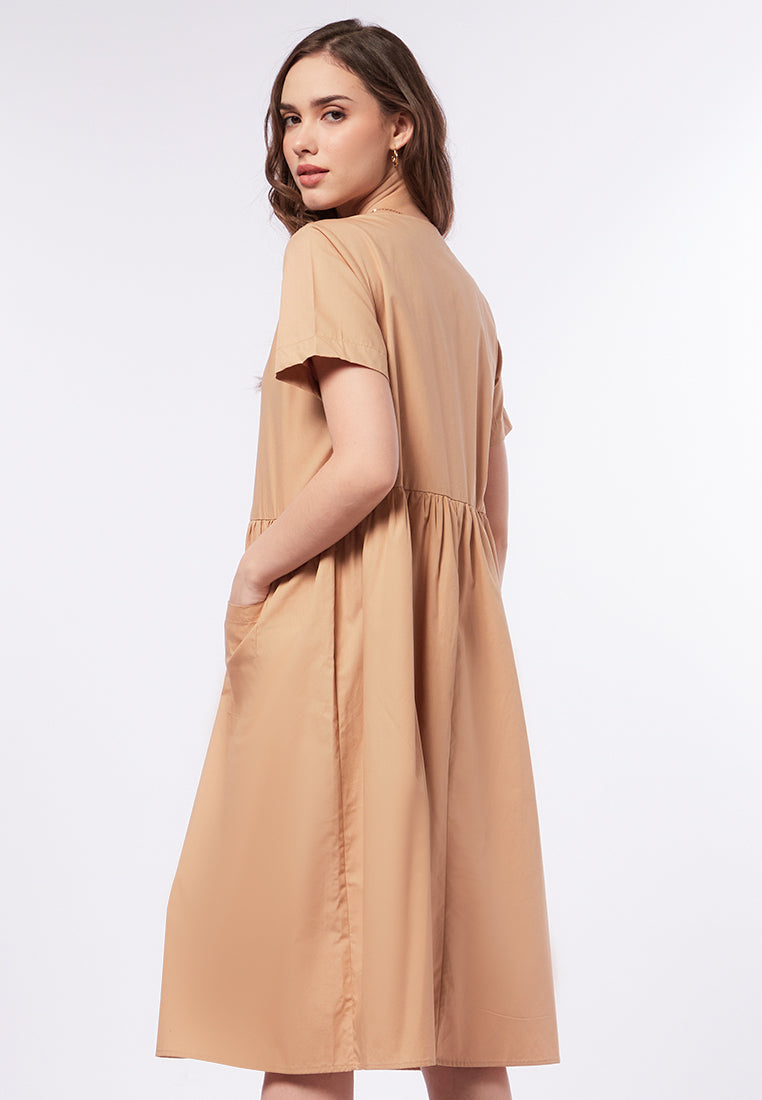 V-Neck Midi Dress with Patch Pocket