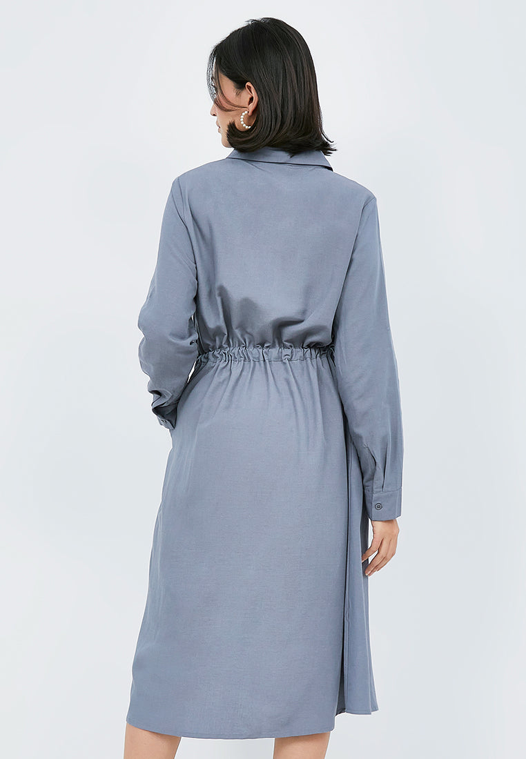 Midi Shirt Dress with Adjustable Waist