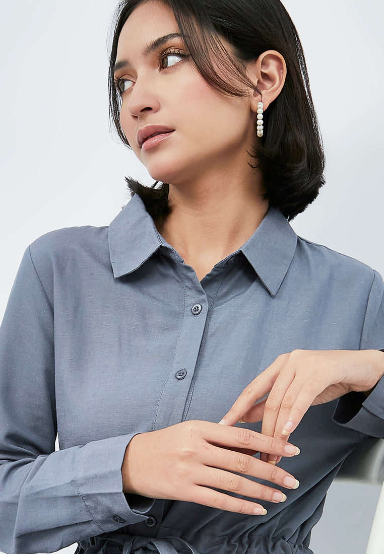 Midi Shirt Dress with Adjustable Waist