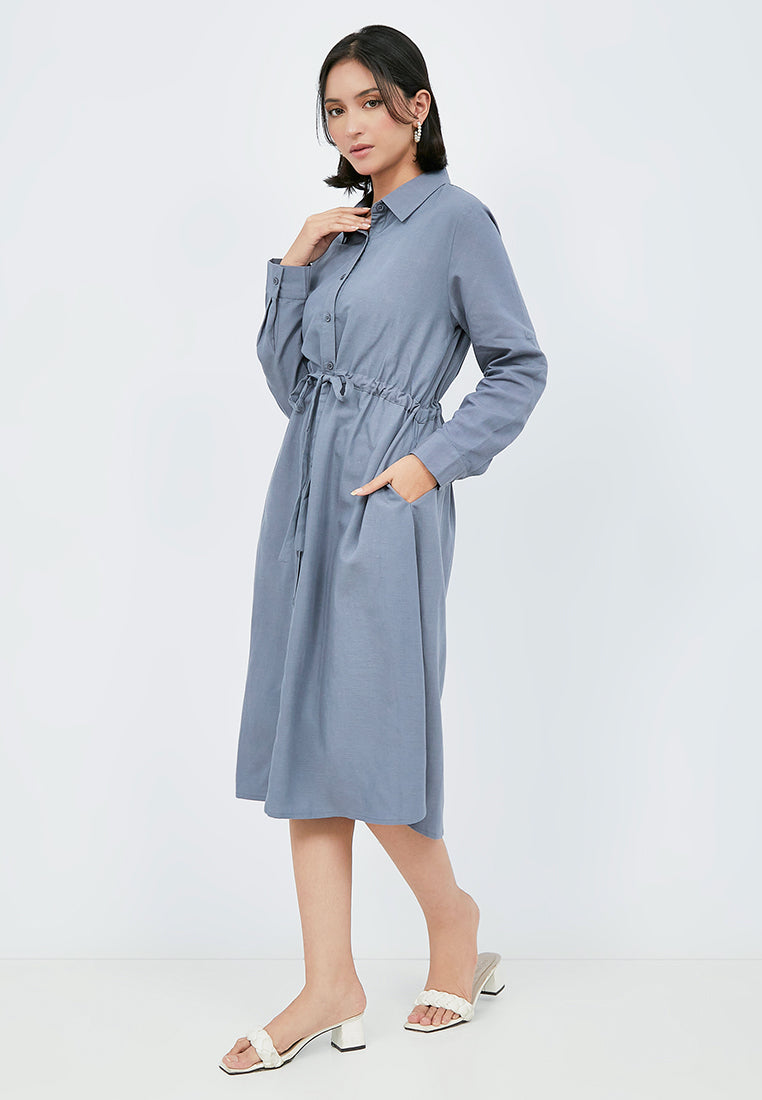 Midi Shirt Dress with Adjustable Waist
