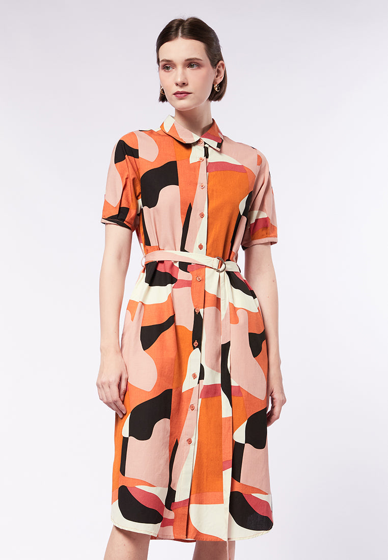 Midi Shirt Dress with Pleated Sleeves