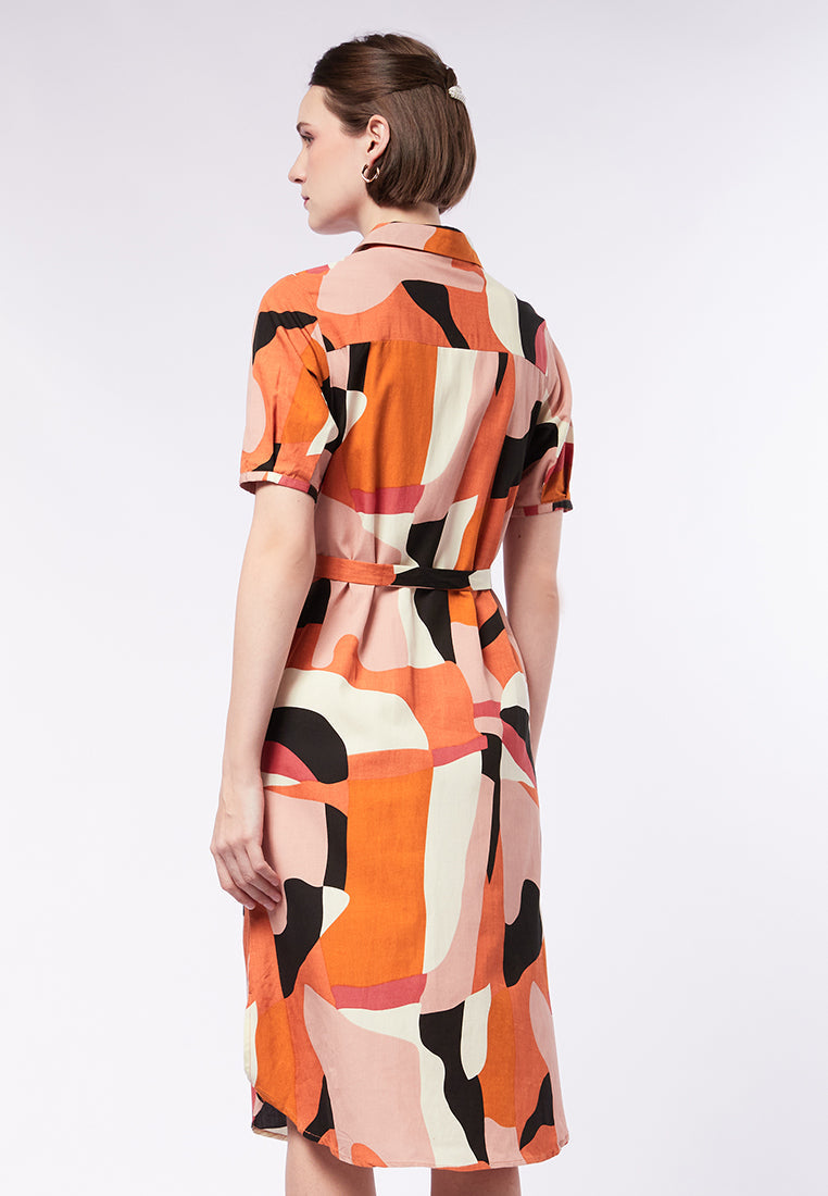 Midi Shirt Dress with Pleated Sleeves