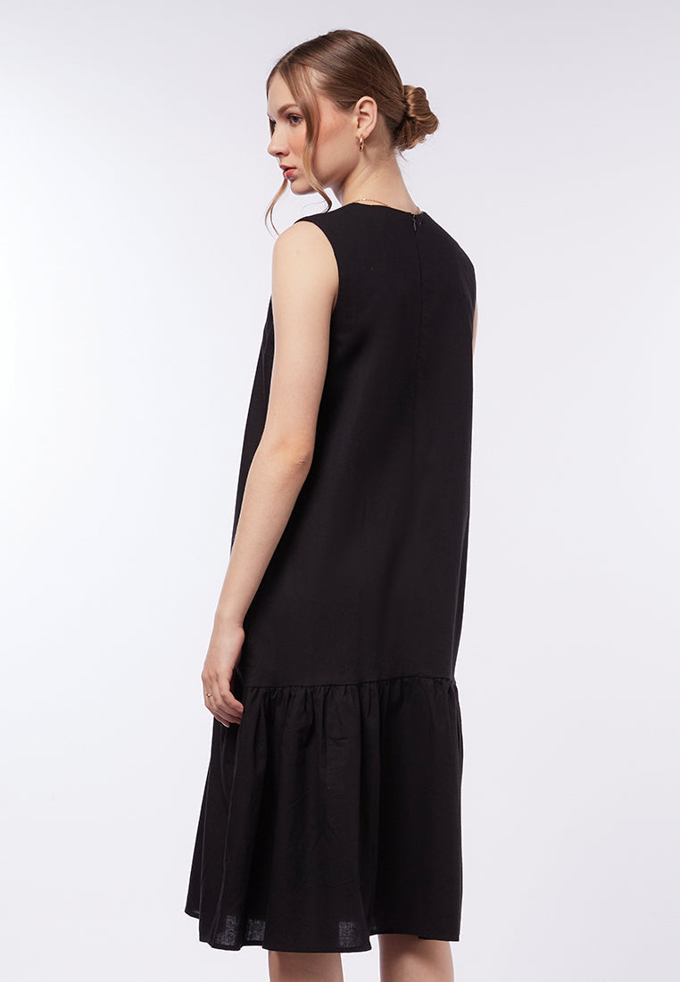 Sleeveless Midi Dress with Ruffle Details