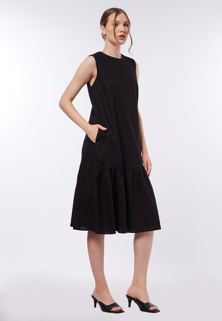 Sleeveless Midi Dress with Ruffle Details