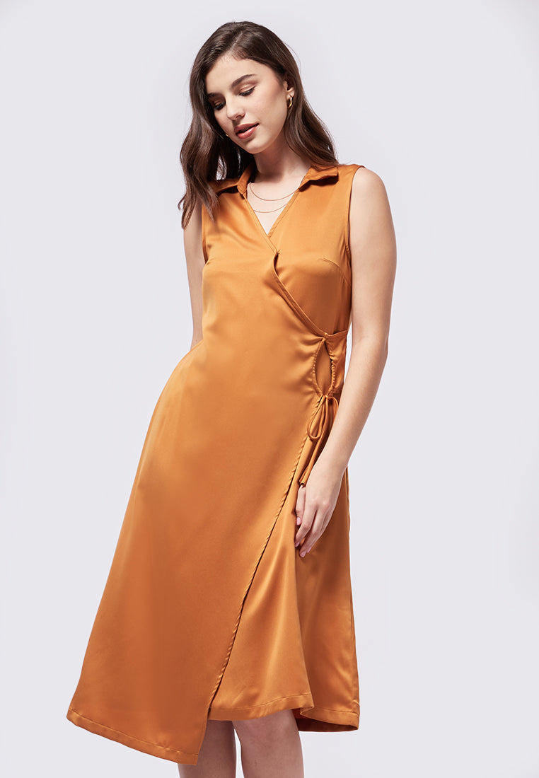 V-Neck Wrapped Midi Dress