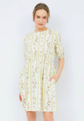 Printed Midi Dress with Puff Sleeves