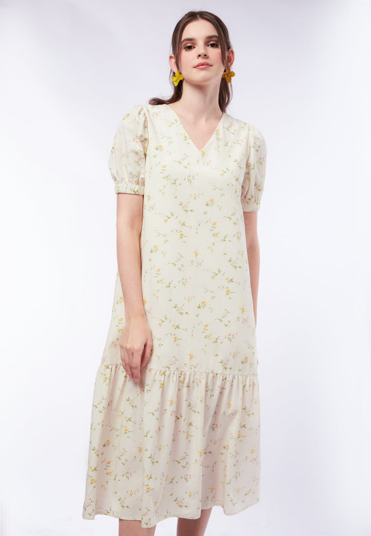 V-Neck Printed Midi Dress