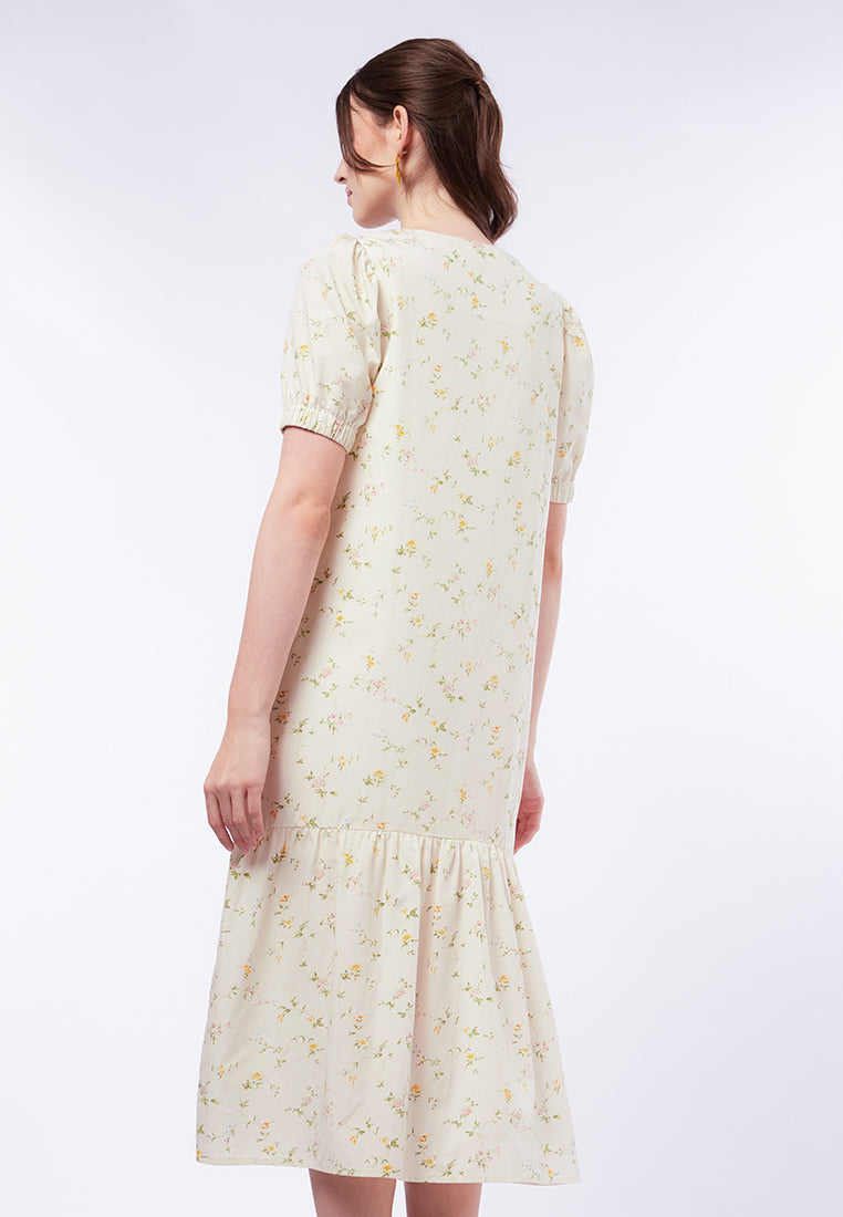 V-Neck Printed Midi Dress