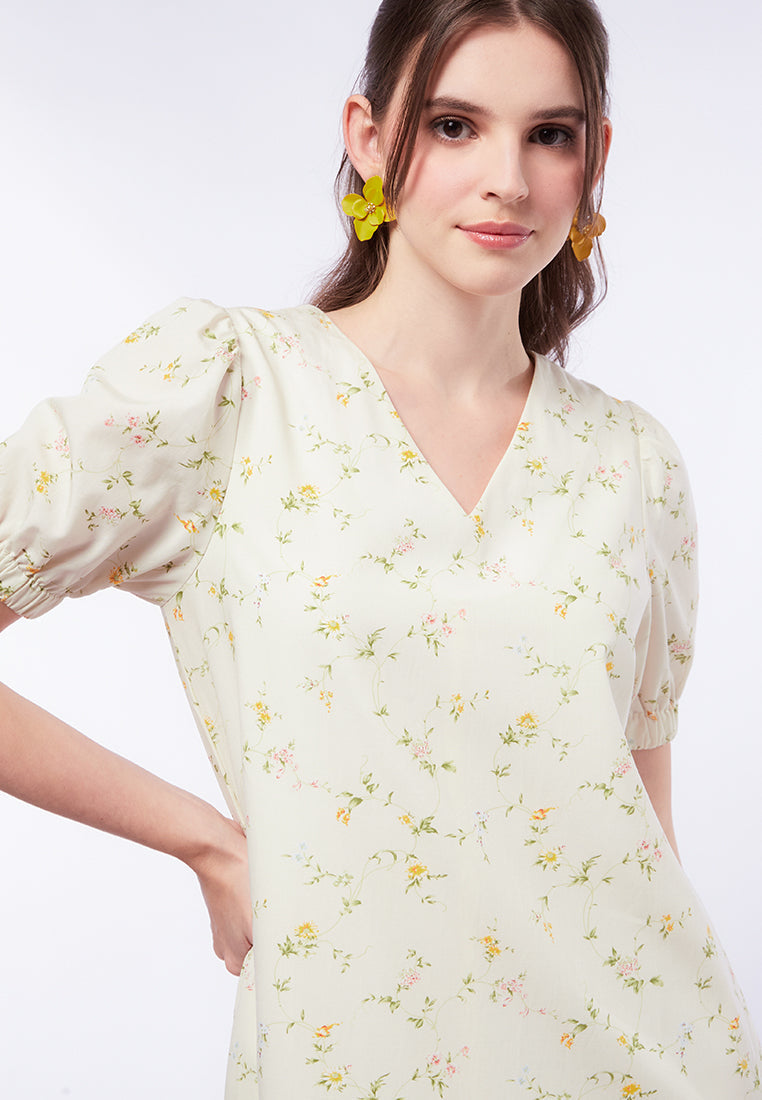 V-Neck Printed Midi Dress