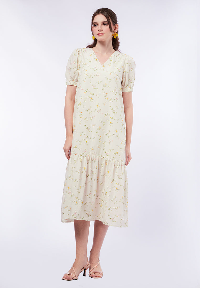 V-Neck Printed Midi Dress