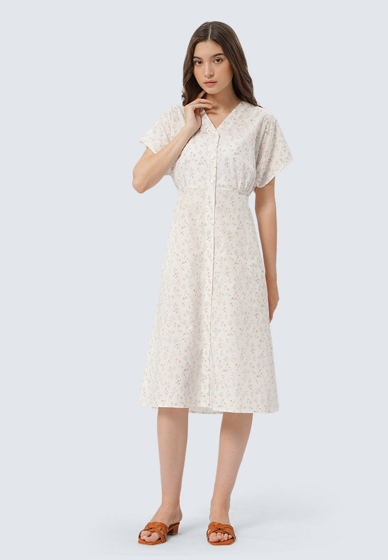 V-Neck Floral Short Sleeve Dress