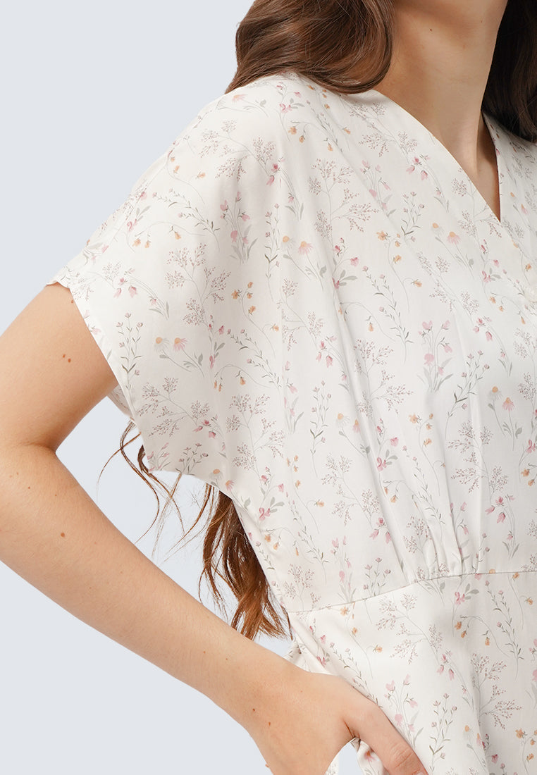 V-Neck Floral Short Sleeve Dress