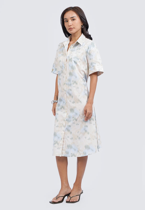 Short Sleeve Printed Shirt Dress
