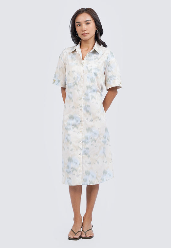 Short Sleeve Printed Shirt Dress