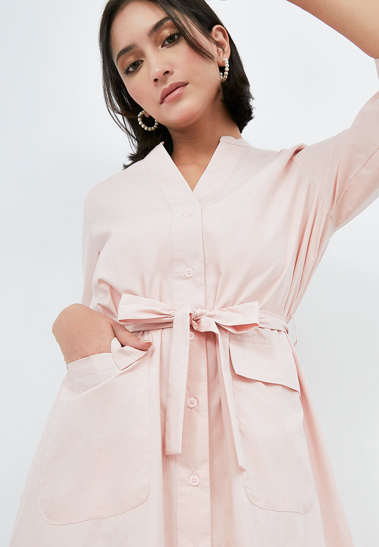 3/4 Sleeve Midi Dress with Front Pocket