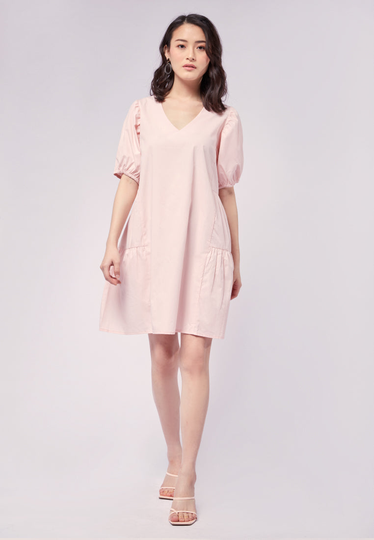 V-neck Mini Dress with Side Ruffles