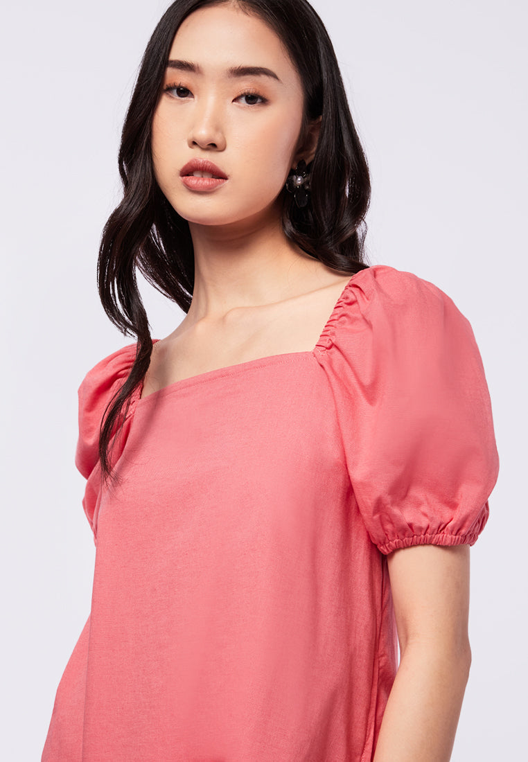 Square Neck Puff Sleeve Mini Dress