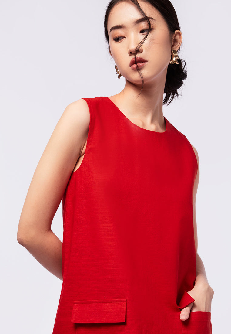 Sleeveless Mini Dress with Patch Pocket