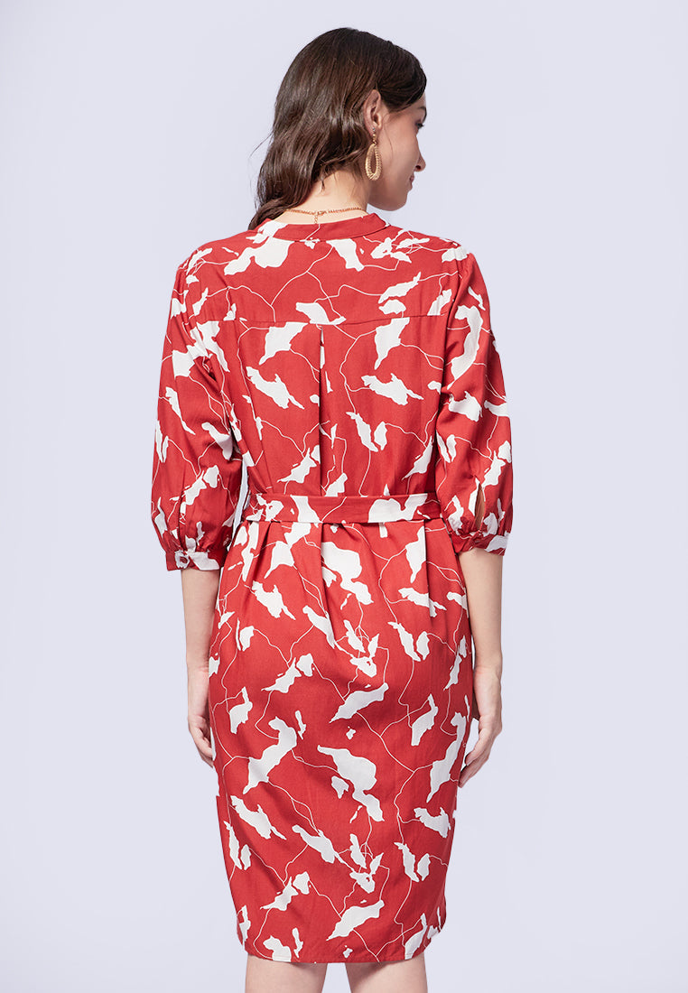 Printed V-Neck Mini Dress