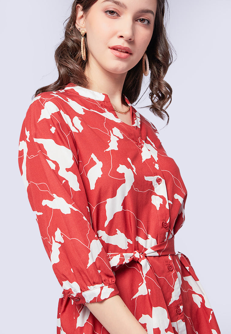 Printed V-Neck Mini Dress