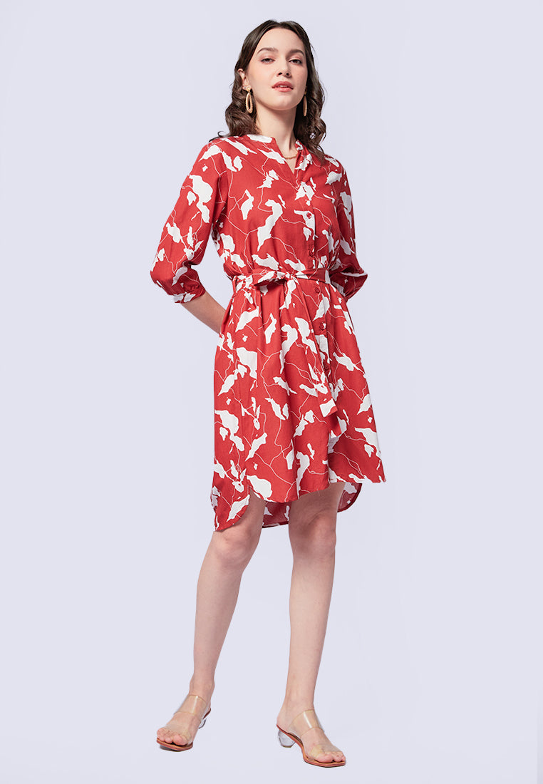 Printed V-Neck Mini Dress