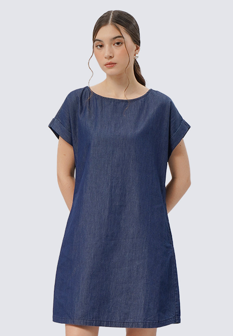 Short Sleeve Denim Midi Dress