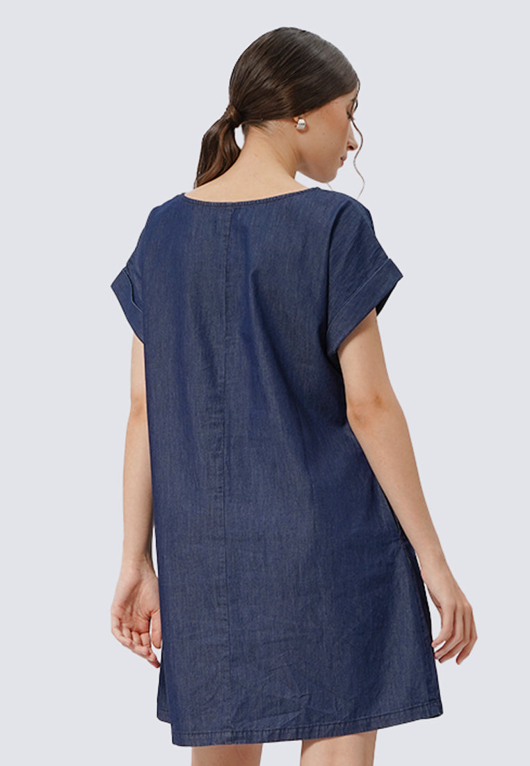 Short Sleeve Denim Midi Dress