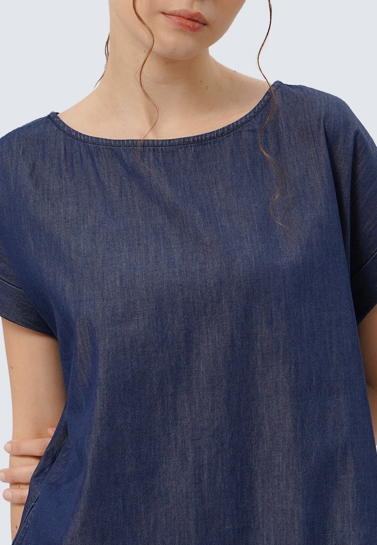 Short Sleeve Denim Midi Dress